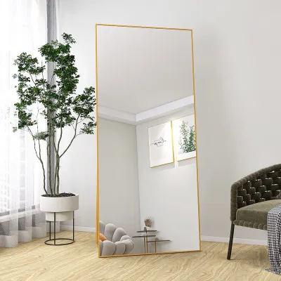 Immagine prodotto di Specchio a figura intera, 180x80cm, specchio da appoggio con cornice in metallo dorato da appoggiare o appendere alla parete, grande specchio da terra per soggiorno, camera da letto e spogliatoio