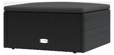 Produktbild von Gartenhocker mit Kissen in Schwarz aus Poly Rattan für Terrasse, Garten und Balkon