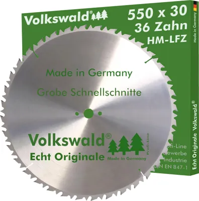 Produktbild von Volkswald ® HM-Sägeblatt LFZ 550 x 30 mm Z= 36 für Tischkreissägen Wippkreissägen Brennholzsägen für Naturholz Brennholz Massivholz Hartholz