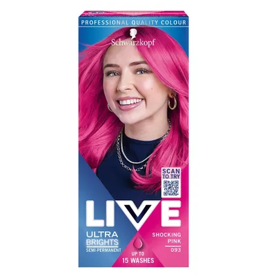 A box of Schwarzkopf Live Ultra Brights Semi-Permanent hair dye in Shocking Pink.