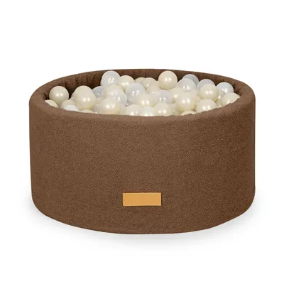 Image de Piscine en mousse Flumi 90x40 cm effet mouton avec 200 balles ∅7 cm – marron / chocolat avec boules transparentes, nacrées et or clair