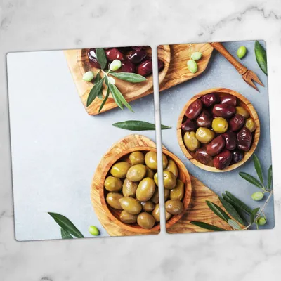Produktbild von Glas-Herdabdeckplatten Glaskeramikkochfeld-Abdeckung Spritzschutz Schneidebrett Zweiteilige Glas 70x52 cm Oliven