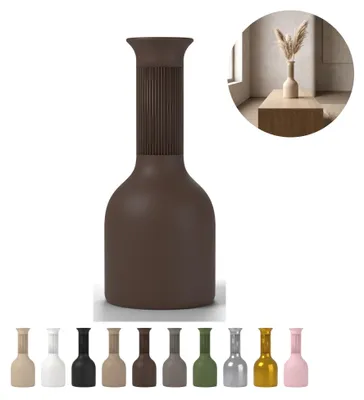 Obrázok produktu pre Dekoračná váza Hoji 24,5 cm, tvar fľaše s ryhovaným hrdlom, PLA – Čokoládová
