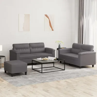 Produktbild von "im Angebot" 3-tlg. Sofagarnitur - Sofa-Set - Couchgarnitur - mit Kissen Grau Kunstleder - Klassische Sofas CC8912