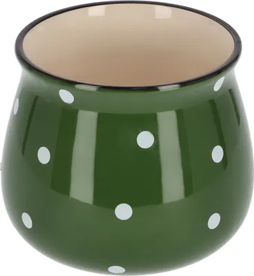 Image de KOTARBAU® Céramique Pot de fleurs Cache-pot ⌀ 125 mm Vert à pois blancs