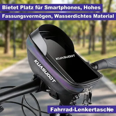 Image de Sacoche de guidon pour vélo avec support pour téléphone portable - Sacoche de guidon étanche pour téléphones jusqu'à 6,9 pouces