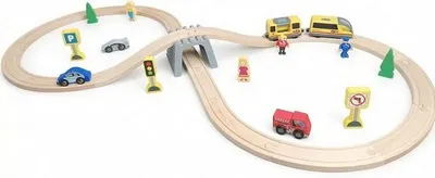 Imagen del producto de Juego de tren eléctrico con figuras, funciona con pilas, tren de juguete eléctrico, recomendado para mayores de 3 años, juego de vías con tren eléctrico