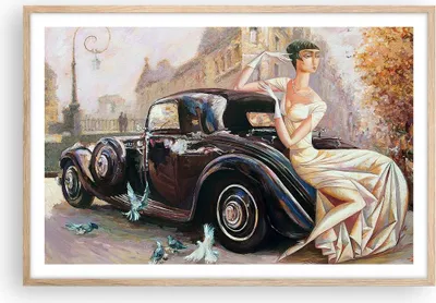 Produktbild von Gerahmtes Poster - Rahmen in heller Eiche - frau retro stil - 91,5x61 cm - Wand Bild - Wanddeko - Wandbilder - Kunstposter - Wandposter - Bilderrahmen - Bilder - Kunstdruck - Wandbild P2NAA91x61-3467