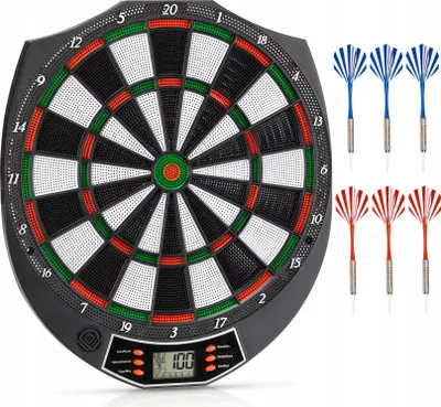 Immagine prodotto di Outtec® Cartellone elettronico, macchina per freccette, bersaglio per freccette con schermo a LED - 18 giochi 159 varianti per 1-8 giocatori, incl. 6 freccette e 6 puntali