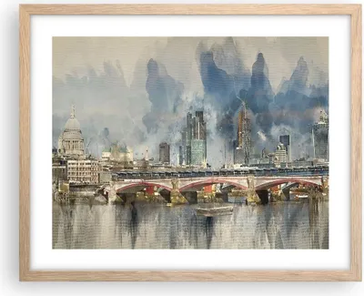 Produktbild von Gerahmtes Poster - Rahmen in heller Eiche - London Aquarell Panorama - 50x40 cm - Wand Bild - Wanddeko - Wandbilder - Kunstposter - Wandposter - Bilderrahmen - Bilder - Kunstdruck - P2NAA50x40-4594