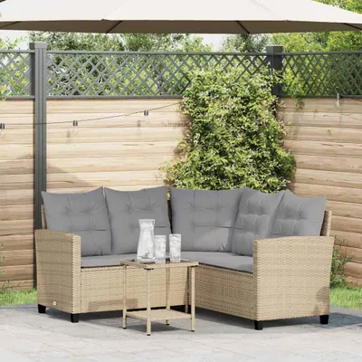 Produktbild von Gartensofa in L-Form mit Tisch und Kissen Beige Poly Rattan, Gartensofas DesignMöbel