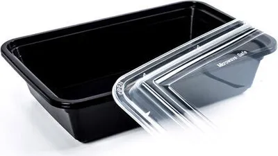 Produktbild von 50x Menüboxen aus PP wiederverwendbar mit Deckel ungeteilt schwarz 22x15x6.5cm