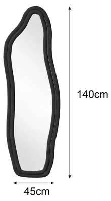Obrázok produktu pre Zrkadlo na celé telo – stojace zrkadlo – nepravidelný tvar – rám z flanelu – 140 × 45 cm – čierna farba – vhodné do obývačky