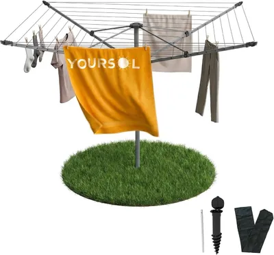 Produktbild von Wäschespinne 50 m mit Schutzhülle & Bodenhülse, Aluminium Wäscheständer bis 50 kg, höhenverstellbar, Wäschetrockner Garten
