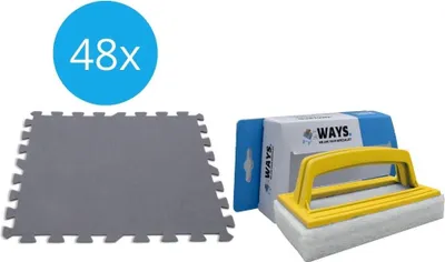 Productafbeelding van Intex - Economische verpakking - Zwembadtapijten grijs - 6 verpakkingen met 8 tegels - 12m² & WAYS schuurborstel