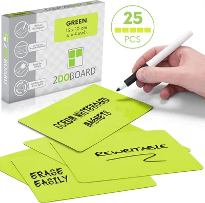 Produktbild von 2DOBOARD Beschreibbare Magnete - 15 x 10 cm Grün - für Kanban Board oder Scrum Tafel - 25 Stück - Scrum Karten für Whiteboard - Magnete zum beschriften - Magnetic notes - Kanban karten (Grün)