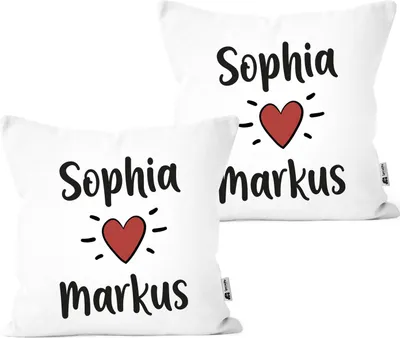 Produktbild von Partner Kissen-Bezüge 2er Set mit Name und Herz personalisierte Geschenke Baumwolle SpecialMe® Set weiß unisize