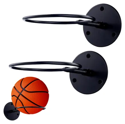 Produktbild von 2 Stück Metallballhalter für Basketball, Wandhalterung für Sportbälle, Schwarz
