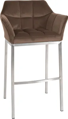 Produktbild von CLP Barhocker Damaso Samtbezug mit Vierfußgestell aus Metall bis 240 kg belastbar braun Gestell Farbe edelstahl