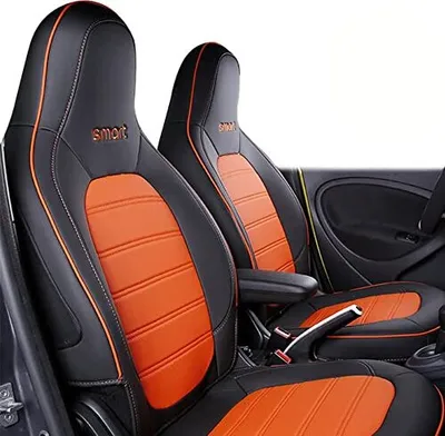 Produktbild von Takes 1 Set Car Sat Cover Smart 453 FORTWO 2015 2016 2017 2018 2019 Frontleder atmungsaktives Kissenzubehör 2015-2018 Black + Orange