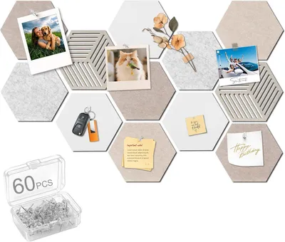 Obrázok produktu pre Plstená tabuľa 30x26 cm, šesťuholníková, 60 špendlíkov, pre dekoráciu