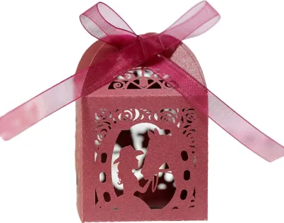 Produktbild von 50pcs Laser Cut Favor Boxen, Party Hochzeit Favors Boxen Mit Band, 5cm Kleine Geschenk-Boxen Für Geschenke, Mini Süßigkeiten-Boxen