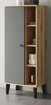 Produktbild von Midischrank Torsby, Badschrank in Eiche mit grau, 51 x 128 cm, mit viel Stauraum