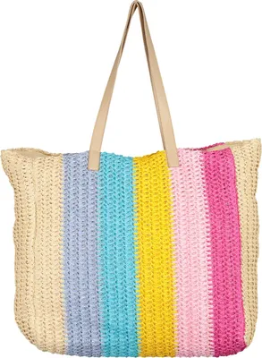 Produktbild von Große mehrfarbige Stroh-Tasche Bg Ra44Inbow mit Streifenmuster
