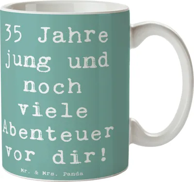 Produktbild von Mr. & Mrs. Panda Pott Spruch 35. Geburtstag Abenteuer - Meeresbrise - Geschenk, Happy Birthday, 35 Jahre jung, Teebecher, Zuversicht, handgefertigt, Becher, Kaffeetasse