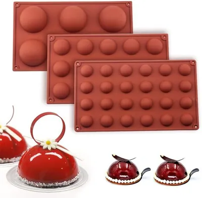 Produktbild von 3 Stück Halbkugel-Silikonform, Schokoladenformen Backform zur Herstellung von Schokolade, Kuchen, Gelee, Mousse