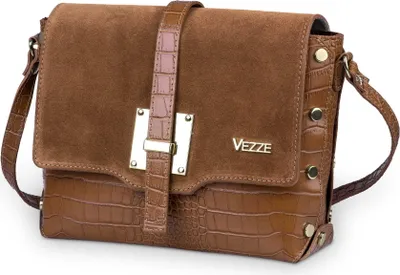 Produktbild von Vezze Borchie – Stilvolle Damenhandtasche aus italienischem Naturleder mit Reptilienprägung, dekorativen Nieten und Magnetverschluss Kupferfarbe