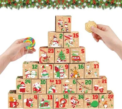 Produktbild von Famanu Adventskalender zum Selbstbefüllen mit 24 Papiergeschenkbeuteln - DIY