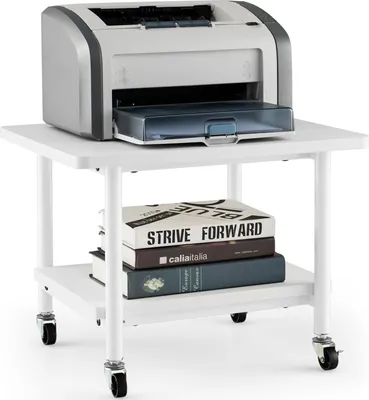 Produktbild von GOPLUS Druckertisch mit Arretierbaren Räder, Rollcontainer mit 2 Ablagen, Rollwagen für Schreibtisch, Drucker Ständer 360° Drehbar