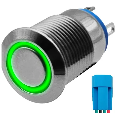 Produktbild von ProRide Metall-Drucktaster 12 mm 12V ON/OFF mit grüner LED Schalter