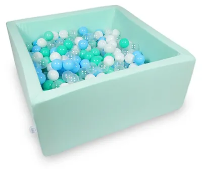 Image de Dry Pool 90x90x40cm menthe avec 400 balles : bleu clair, transparent, menthe, blanc
