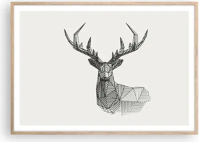 Produktbild von Gerahmtes Poster - Rahmen in heller Eiche - Hirsch Skizze Skandinavisch - 100x70 cm - Wand Bild - Wanddeko - Wandbilder - Kunstposter - Wandposter - Bilderrahmen - Bilder - P2NAA100x70-4950