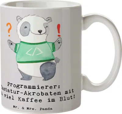 Produktbild von Mr. & Mrs. Panda Kaffeetasse Programmierer Kaffeeheld - Grau Pastell - Geschenk, Tastatur, Akrobat, Beruf, Softwareentwicklung, Berufsliebe, Tasse mit Motiv, Becher, Pott