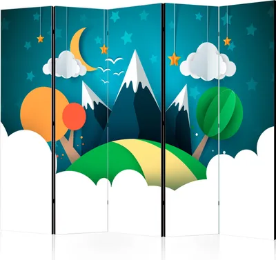Produktbild von 5-teiliger Doppelseitiger Vlies Paravent - Little Traveller II 225x172 cm Für Kinder e-B-0029-z-c