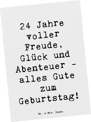 Produktbild von Mr. & Mrs. Panda Postkarte Spruch 24. Geburtstag - Weiß - Geschenk, Freude, Überraschung, Ansichtskarten, bildkarte, Grußkarte, Alter, besondere Anlässe, Ansichtskarte