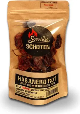 Produktbild von Scovillas Habanero Rot Schoten, getrocknet, 30g