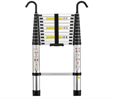 A fully extended telescopic ladder shown against a white background.
