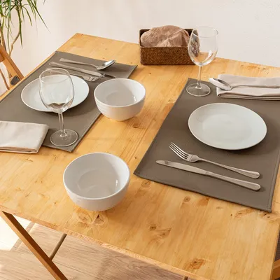 Image de set de 2 sets de table Monaco Taupe - Sets de table - Similicuir - Rectangle - Lavable - Gris - 45x30cm