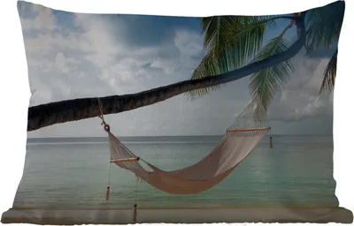 Produktbild von MuchoWow® Outdoor Kissen - Palme - Hängematte - Strand - 50x30 cm - Wetterfest - Lounge Kissen - Sofa kissen - Wohnzimmer Dekoration