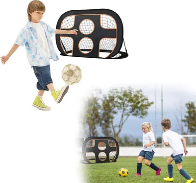 Produktbild von YARDIN 2 in 1 Fussballtore Fußballtore Faltbare Fussballtor Pop-Up Garten Kinder Fussballtor mit Tragetasche, 2 Schusslöchern für Familien, Garten, Indoor Outdoor 121x80x80cm