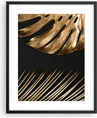Produktbild von Gerahmtes Poster - Schwarzer Rahmen - Golden Blatt Monstera - 40x50 cm - Wand Bild - Wanddeko - Wandbilder - Kunstposter - Wandposter - Bilderrahmen - Bilder - Kunstdruck - P2BPA40x50-5028