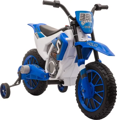 Produktbild von HOMCOM Kinder Elektro-Motorrad Kindermotorrad 12V Kinderfahrzeug Elektrofahrzeug mit 2 abnehmbaren Stützrädern für Kinder ab 3 Jahre PP Metall Blau+Weiß 106,5 x 51,5 x 68 cm