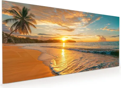 Produktbild von Küchenrückwand Spritzschutz Glas mit Motiv Sonnenuntergang Strand 40 x 40 cm
