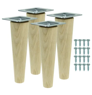 Produktbild von Möbelbeine aus massiver, unbehandelter Eiche, gerade Form, 25 cm, Montagefertiges Set, 4 Stück mit Schrauben