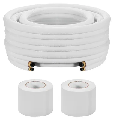 Produktbild von VEVOR 15,2 m Mini-Split-Leitungsset, 6,4 & 9,5 mm OD AC Kupferrohr, 3/8 weiße PE dick isolierte Spule mit Flanschmuttern, Befestigungsbänder, für Mini-Split-Klimaanlage HVAC oder Wärmepumpensystem