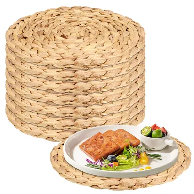 8er-Set runde Platzsets aus Wasserhyazinthe, 30 cm, geflochten